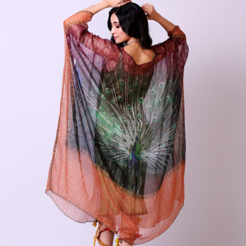 Peacock Lurex Silk Kaftan