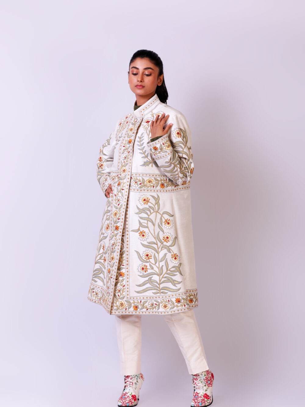 Placement Embroidered Dupion Jacket