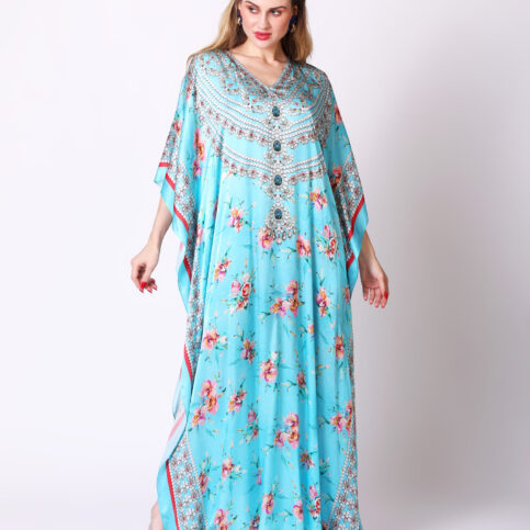 Satin Silk Bijoux Aqua Kaftan