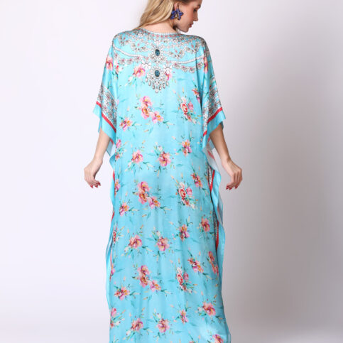 Satin Silk Bijoux Aqua Kaftan