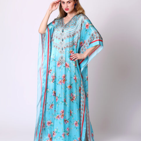 Satin Silk Bijoux Aqua Kaftan