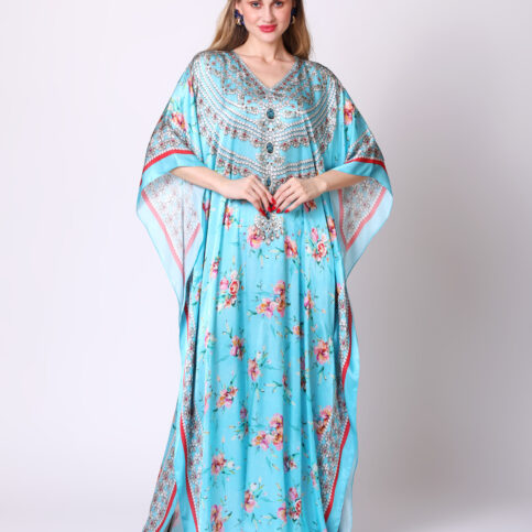 Satin Silk Bijoux Aqua Kaftan