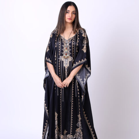 Satin Silk Bijoux Ebony Kaftan