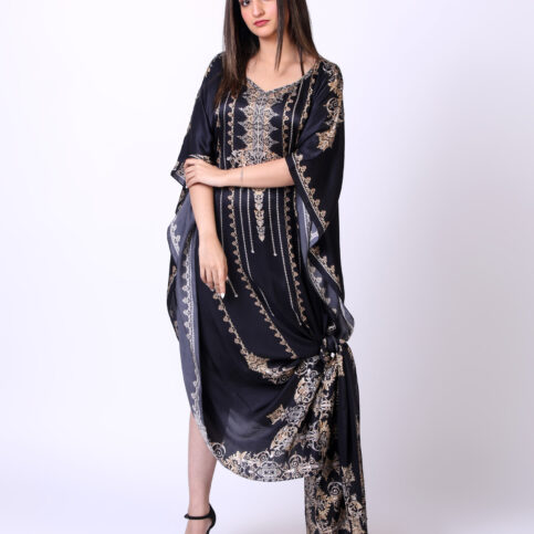 Satin Silk Bijoux Ebony Kaftan