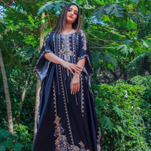 Satin Silk Bijoux Ebony Kaftan