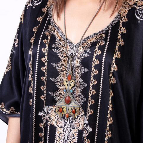 Satin Silk Bijoux Ebony Kaftan