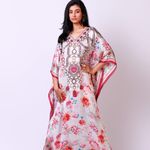 Satin Silk Bijoux Pearl Kaftan