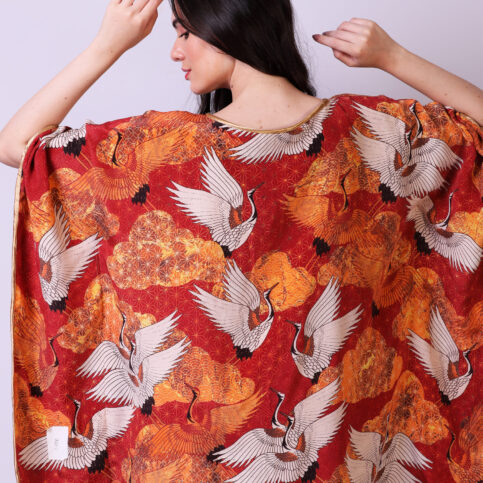 Stork Printed Silk Kaftan
