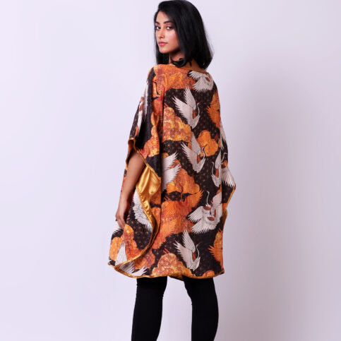 Stork Printed Silk Kaftan