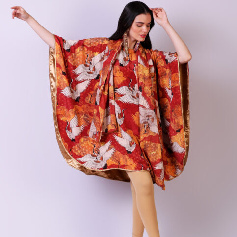 Stork Printed Silk Kaftan