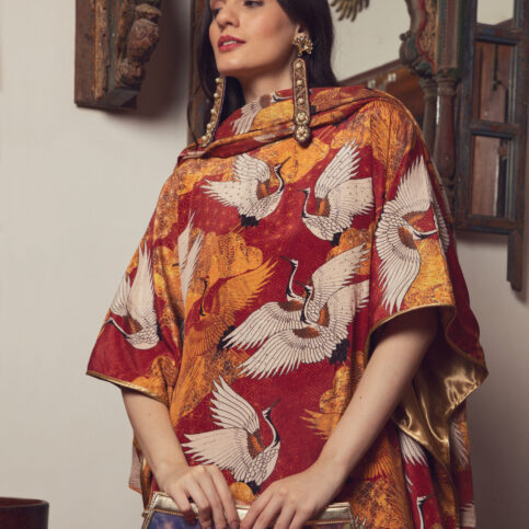 Stork Printed Silk Kaftan