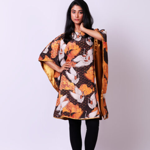 Stork Printed Silk Kaftan