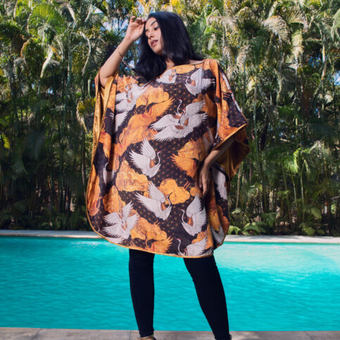 Stork Printed Silk Kaftan