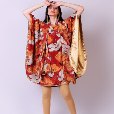 Stork Printed Silk Kaftan