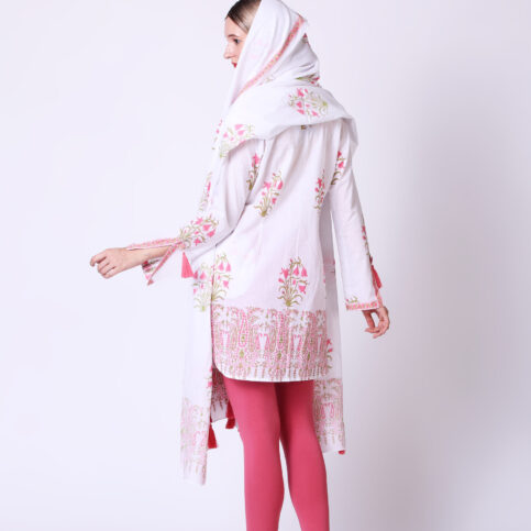 V Neck Hand Block Printed Cotton Voile Kurta