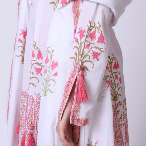 V Neck Hand Block Printed Cotton Voile Kurta