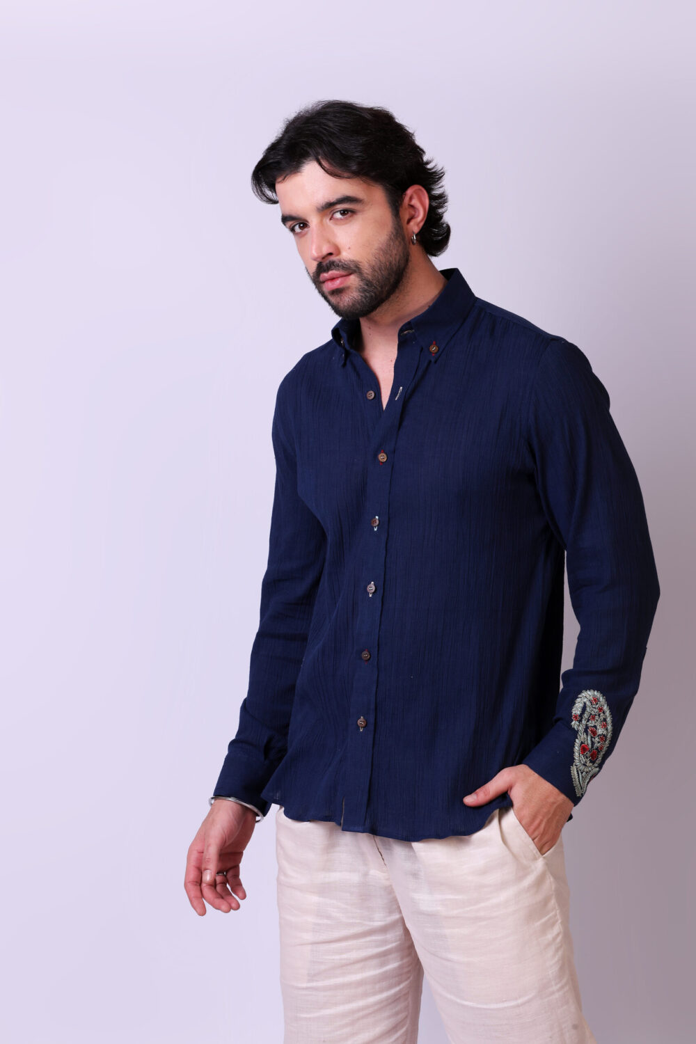 Cotton Cheese Cloth Embroidered Shirt