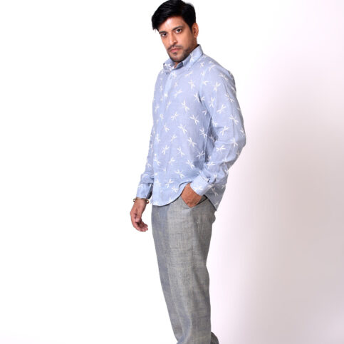 Dragonfly Print Classic Shirt Hash Blue
