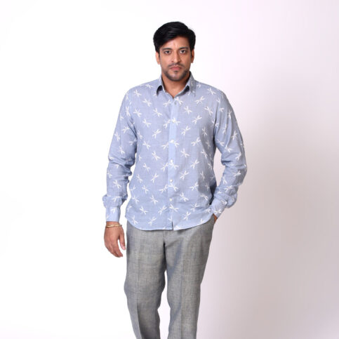 Dragonfly Print Classic Shirt Hash Blue