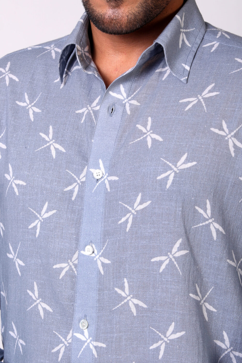 Dragonfly Print Classic Shirt Hash Blue