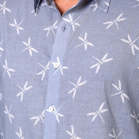 Dragonfly Print Classic Shirt Hash Blue