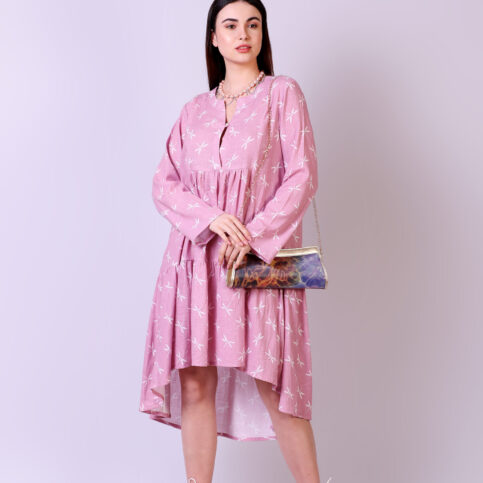 Dragonfly Printed Layered Tunic Dress