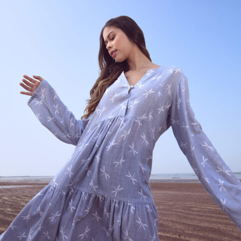 Dragonfly Printed Layered Tunic Dress