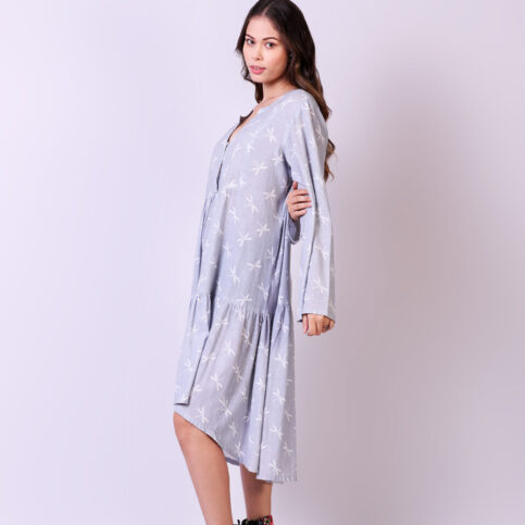 Dragonfly Printed Layered Tunic Dress