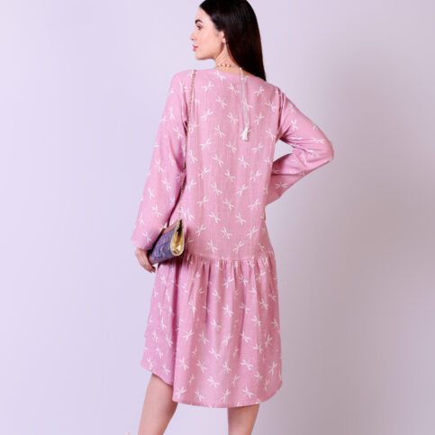 Dragonfly Printed Layered Tunic Dress