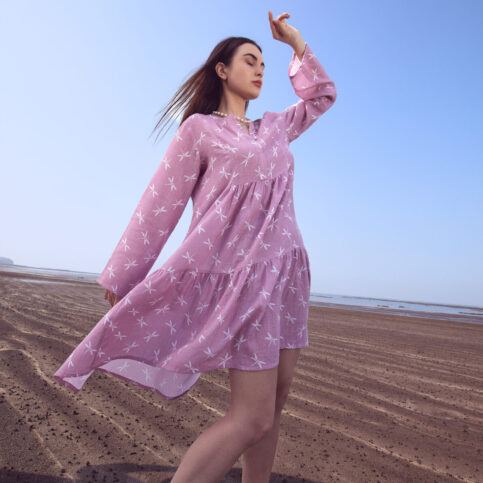 Dragonfly Printed Layered Tunic Dress