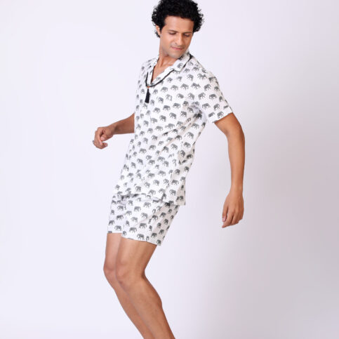 Elephant South Indian Cotton Bowling Shirt + Short Set