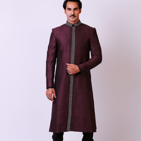 Handwoven Noil Brocade Embroidered Sherwani