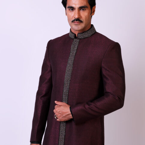 Handwoven Noil Brocade Embroidered Sherwani
