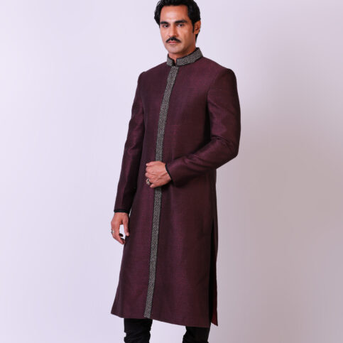 Handwoven Noil Brocade Embroidered Sherwani
