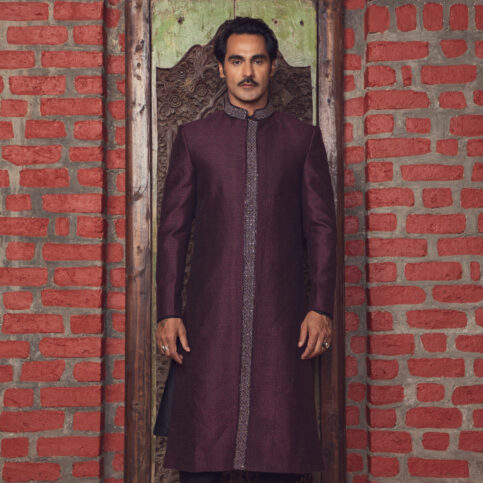 Handwoven Noil Brocade Embroidered Sherwani