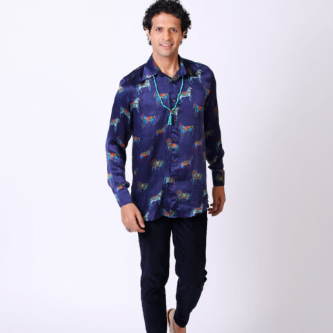 Horse Printed Silk Shirt