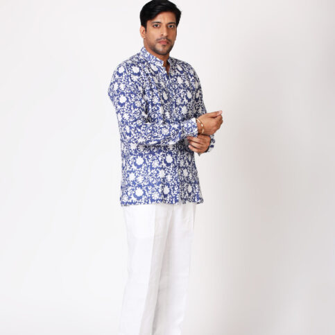 Indigo Discharge Linen Shirt