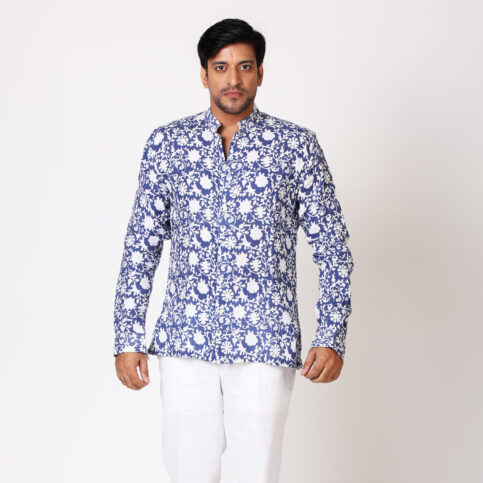 Indigo Discharge Linen Shirt