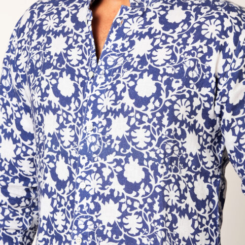 Indigo Discharge Linen Shirt