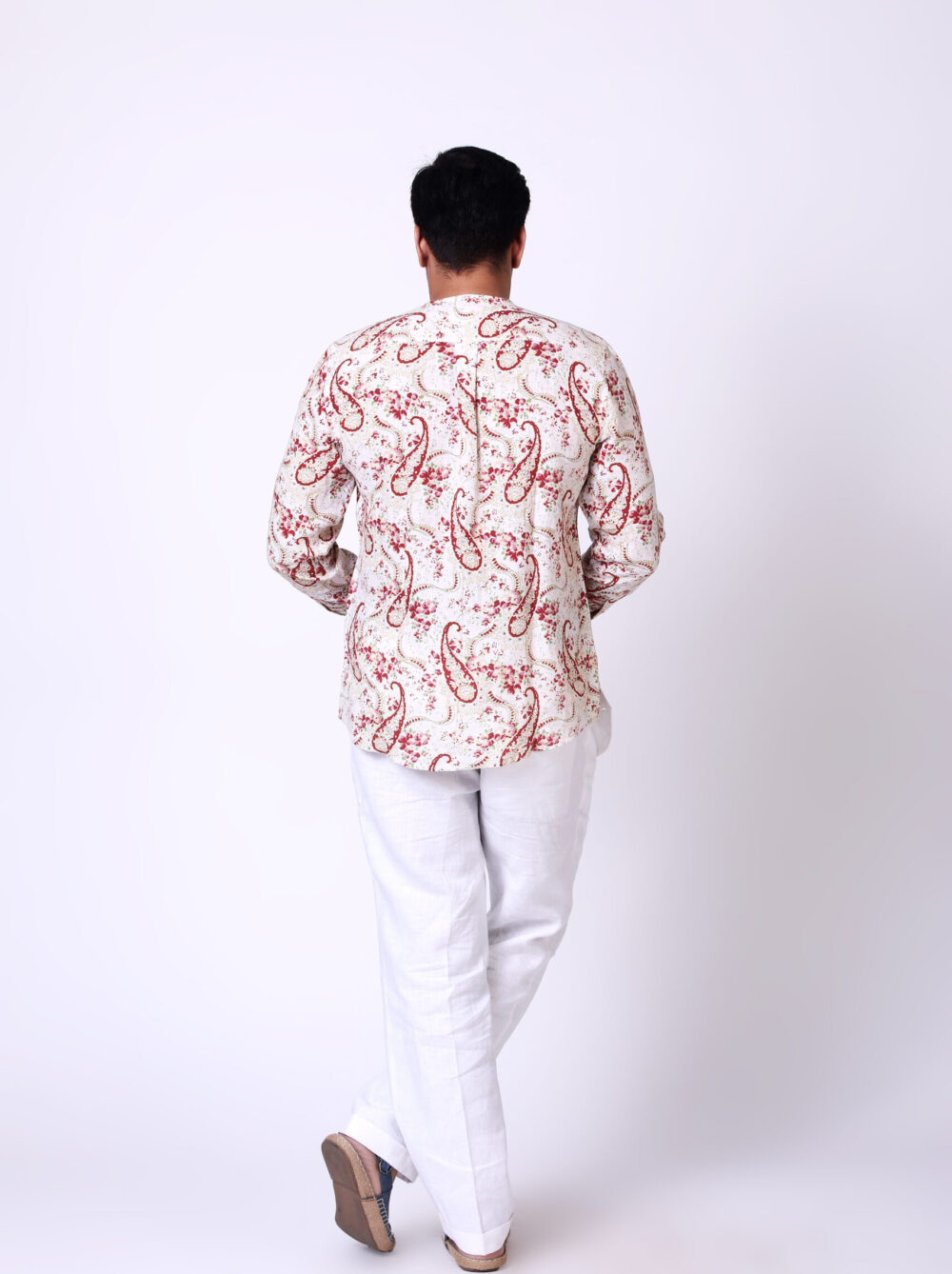 Keri Printed Linen No Collar Shirt