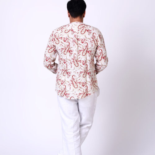 Keri Printed Linen No Collar Shirt