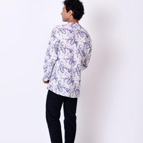 Keri Printed Linen No Collar Shirt