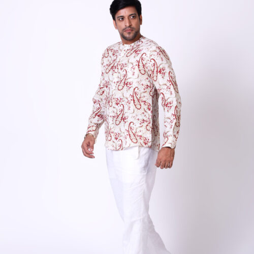 Keri Printed Linen No Collar Shirt