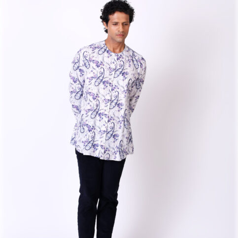 Keri Printed Linen No Collar Shirt