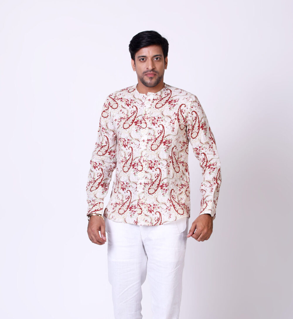 Keri Printed Linen No Collar Shirt