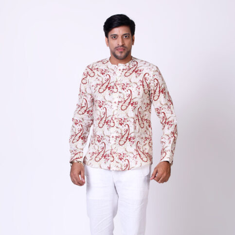 Keri Printed Linen No Collar Shirt