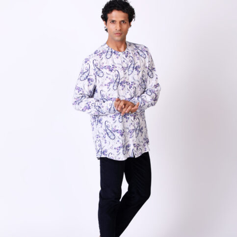 Keri Printed Linen No Collar Shirt