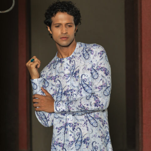 Keri Printed Linen No Collar Shirt