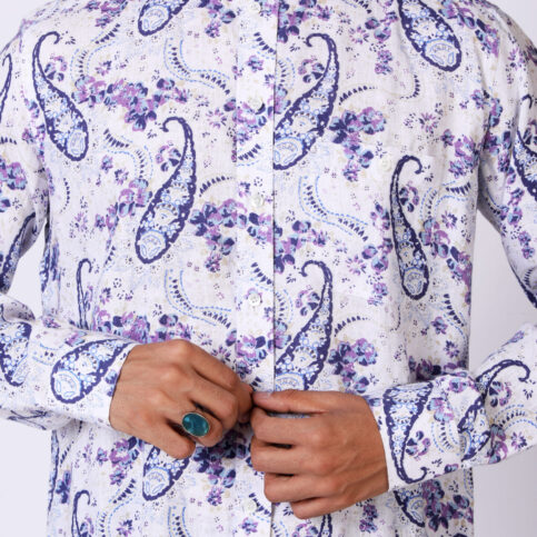 Keri Printed Linen No Collar Shirt