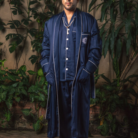 Modal Satin Piped Pajama Set, Dressing Gown